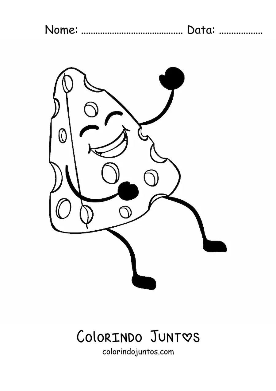 Desenho para colorir de um pedaço de queijo em desenho animado