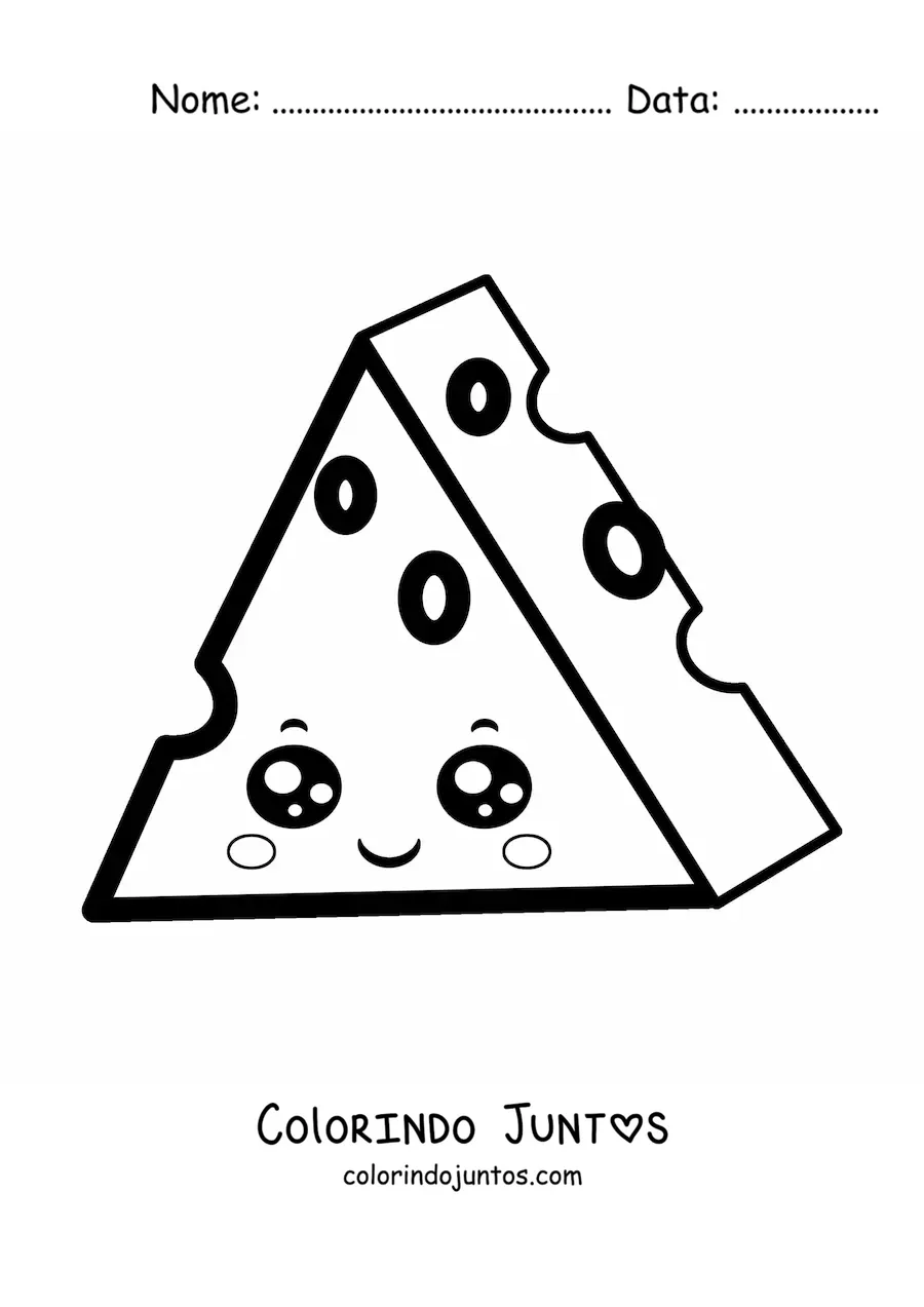 Desenho para colorir de um pedaço de queijo kawaii