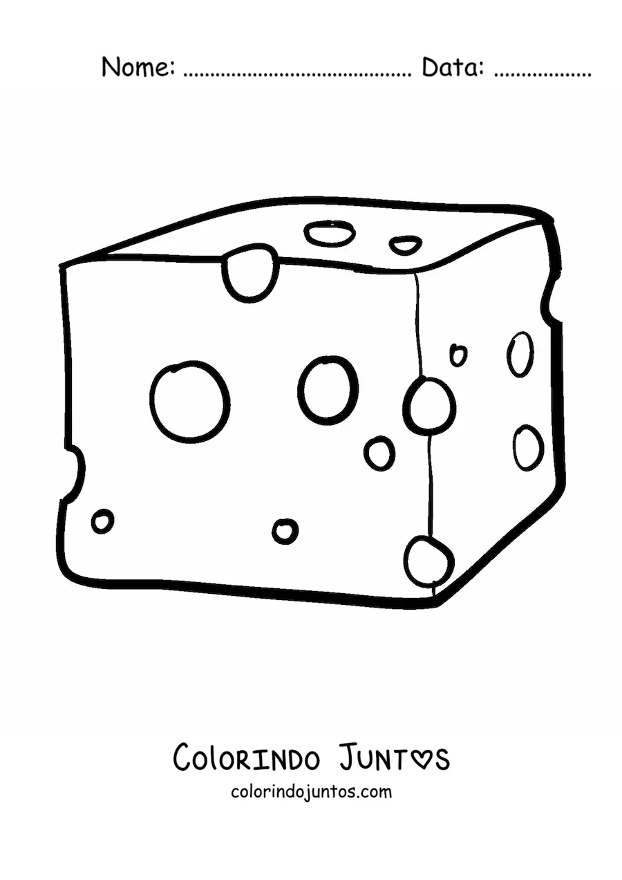 Desenho para colorir de um queijo do tipo cheddar
