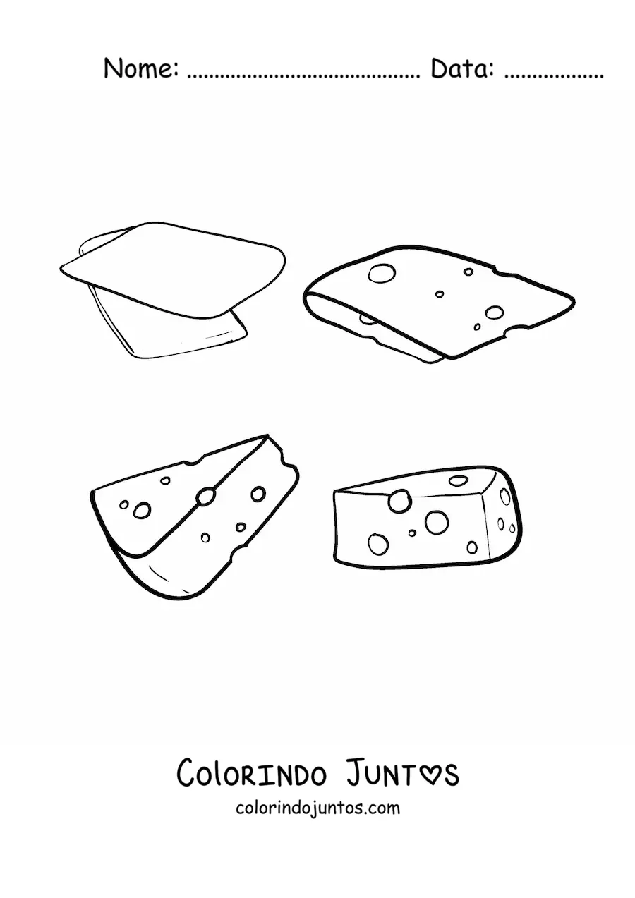 Desenho para colorir de vários queijos
