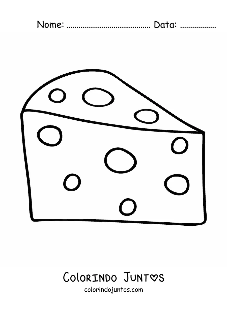 Desenho para colorir de um pedaço de queijo amarelo