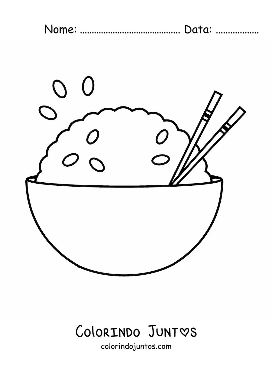 Desenho para colorir de um prato com arroz