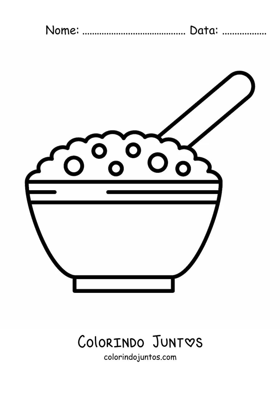 Desenho para colorir de uma tigela de cereal com leite