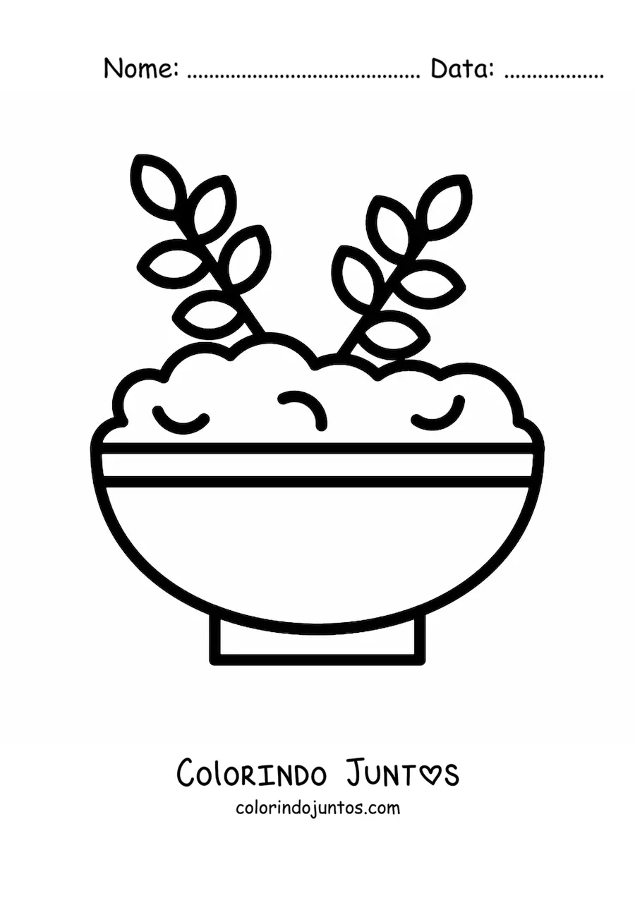 Desenho para colorir de um prato cheio de aveia
