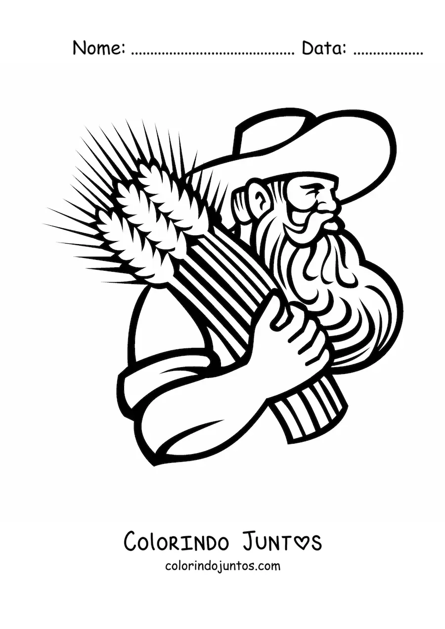 Desenho para colorir de um agricultor carregando espigas de trigo