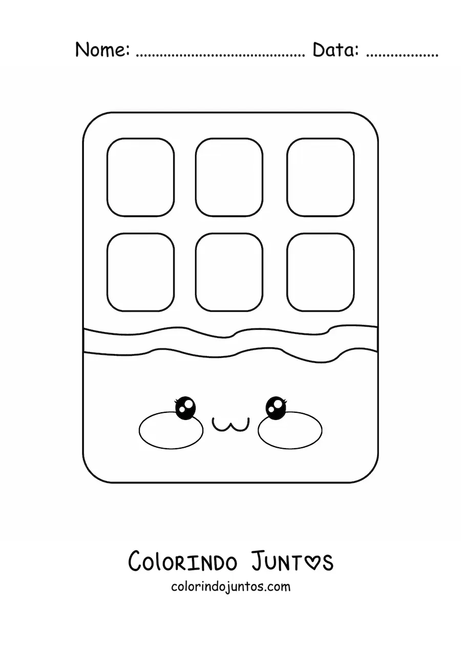 Desenho para colorir de uma barra de chocolate kawaii
