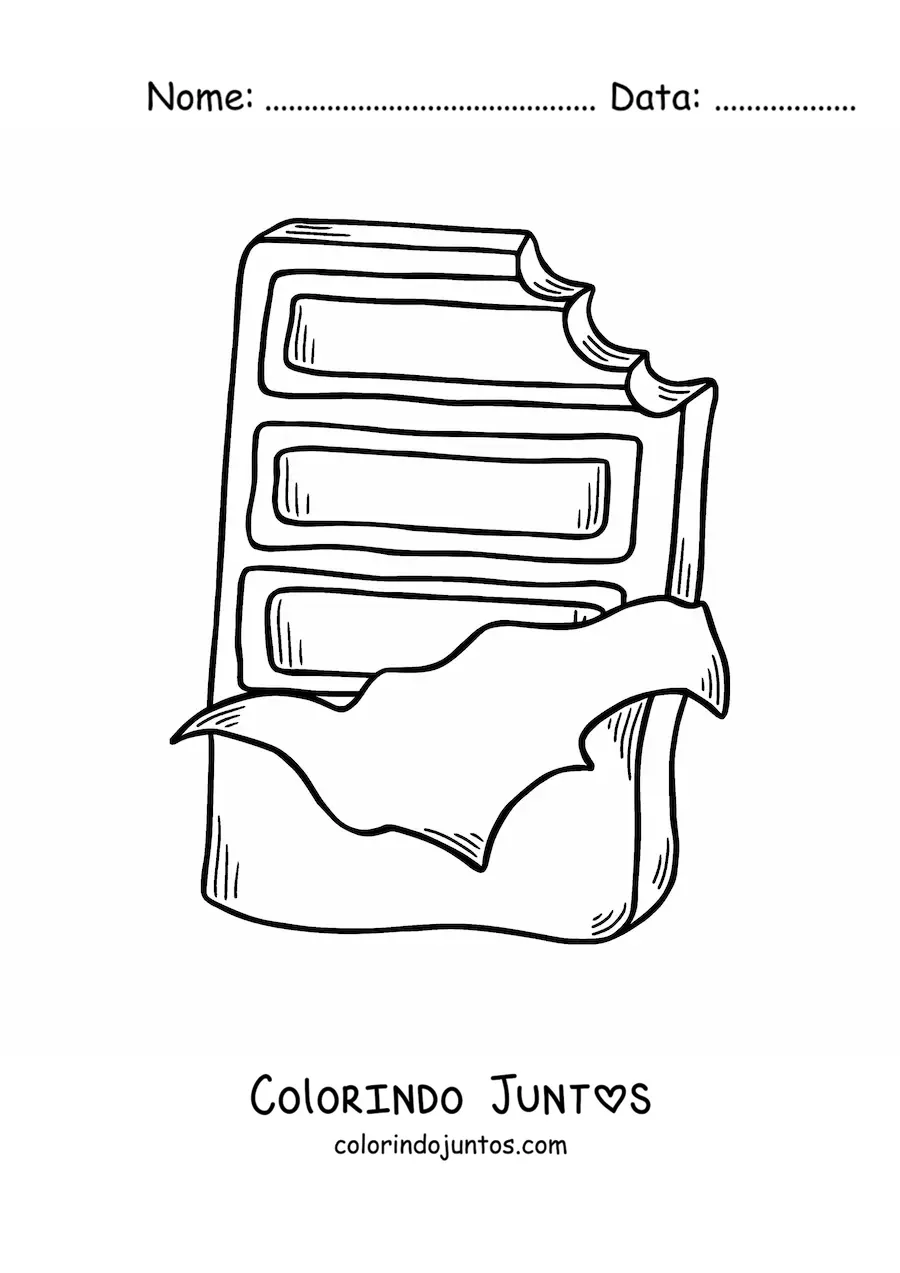 Desenho para colorir de uma barra de chocolate mordida