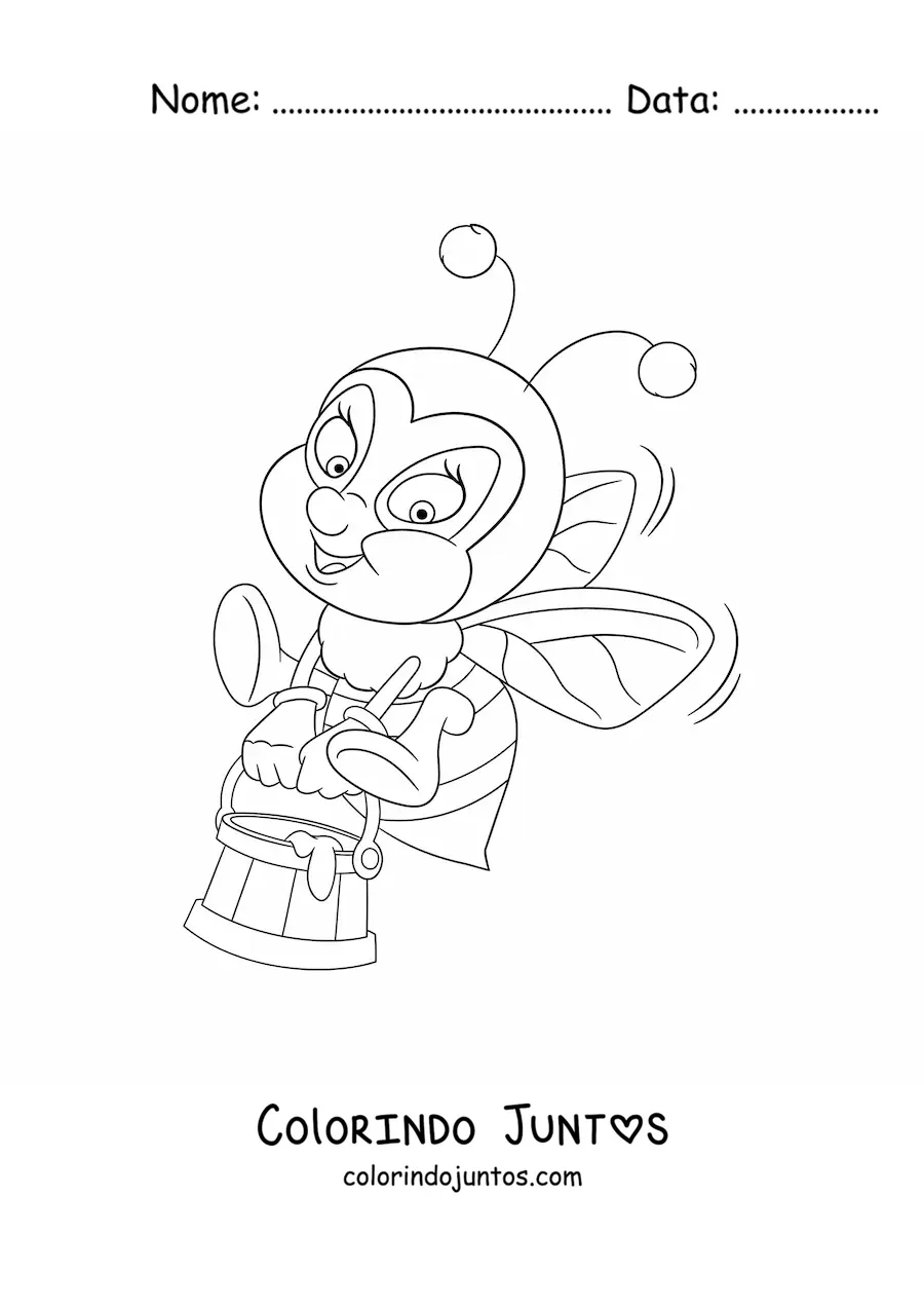 Desenho para colorir de uma abelha animada com mel