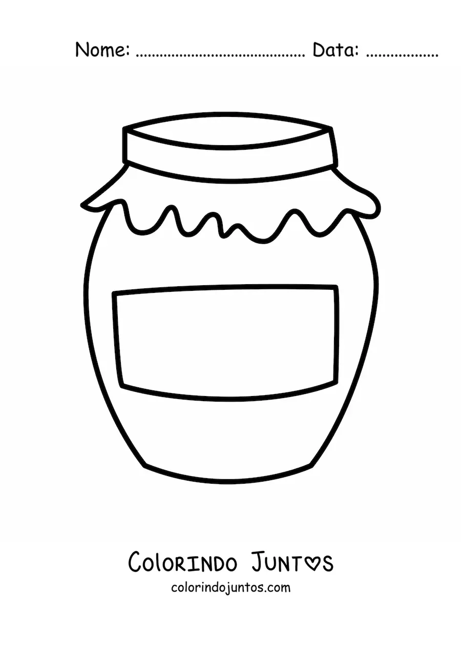 Desenho para colorir de um pote de mel com etiqueta
