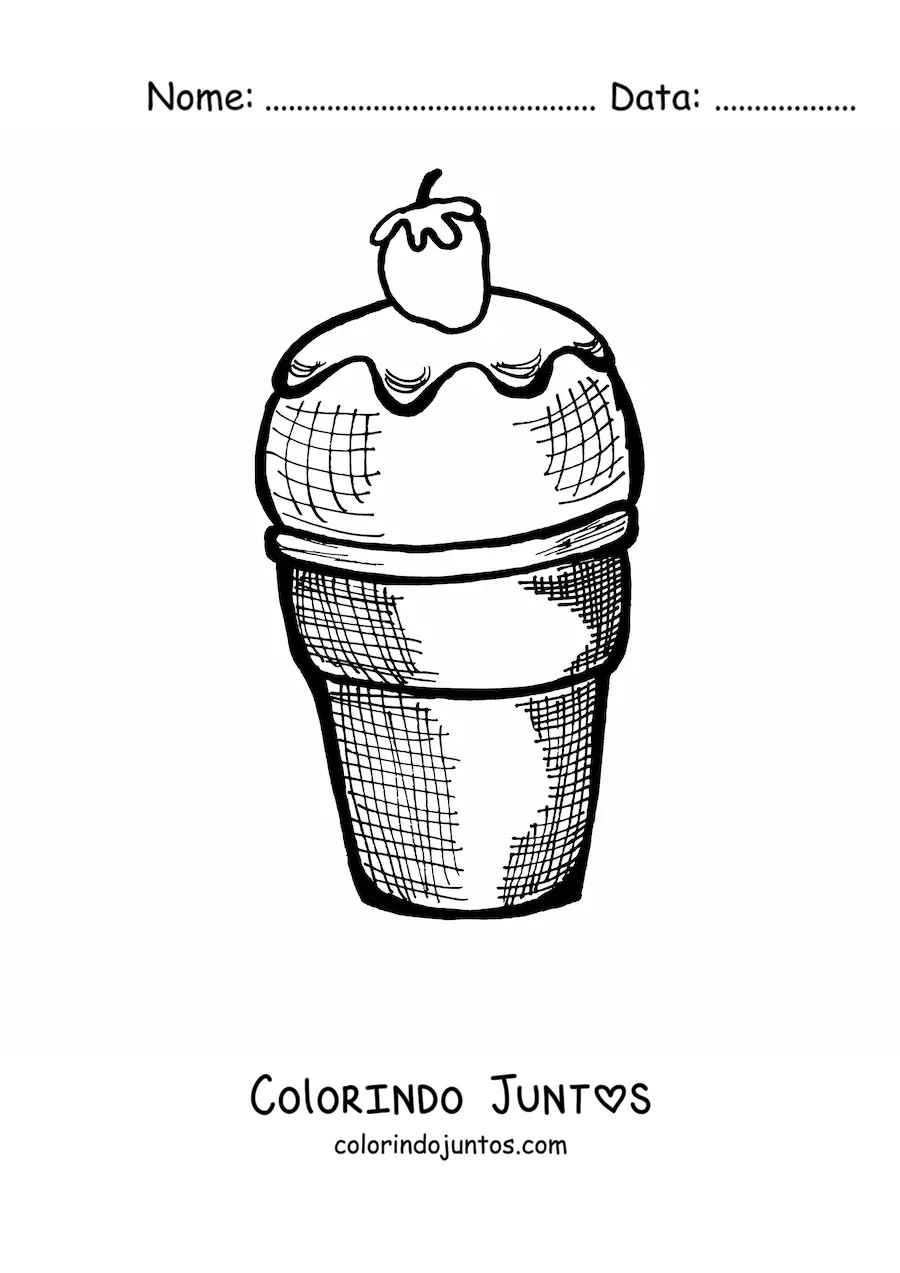 Desenho para colorir de um sorvete decorado com um morango
