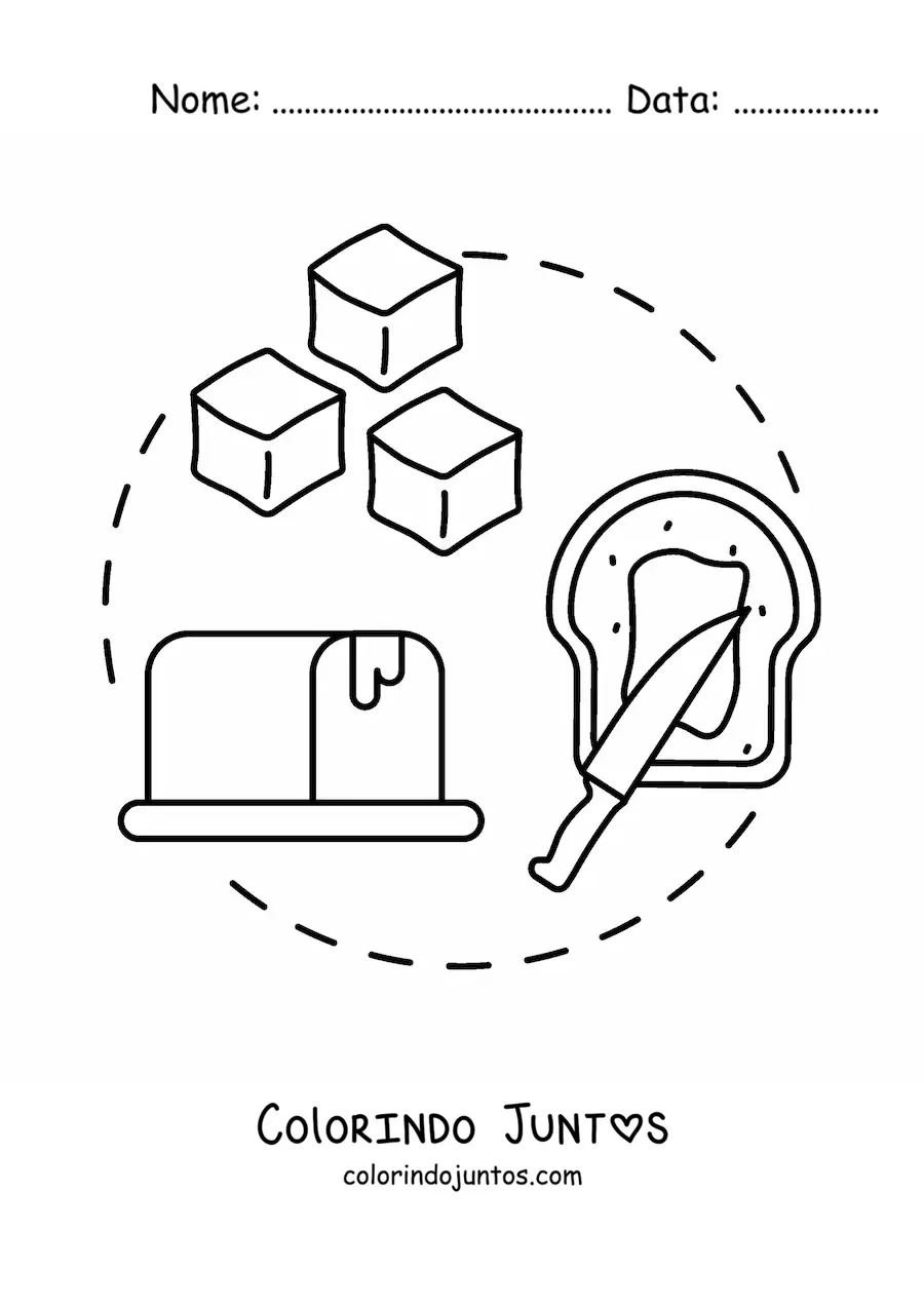 Desenho para colorir de tipos de manteiga