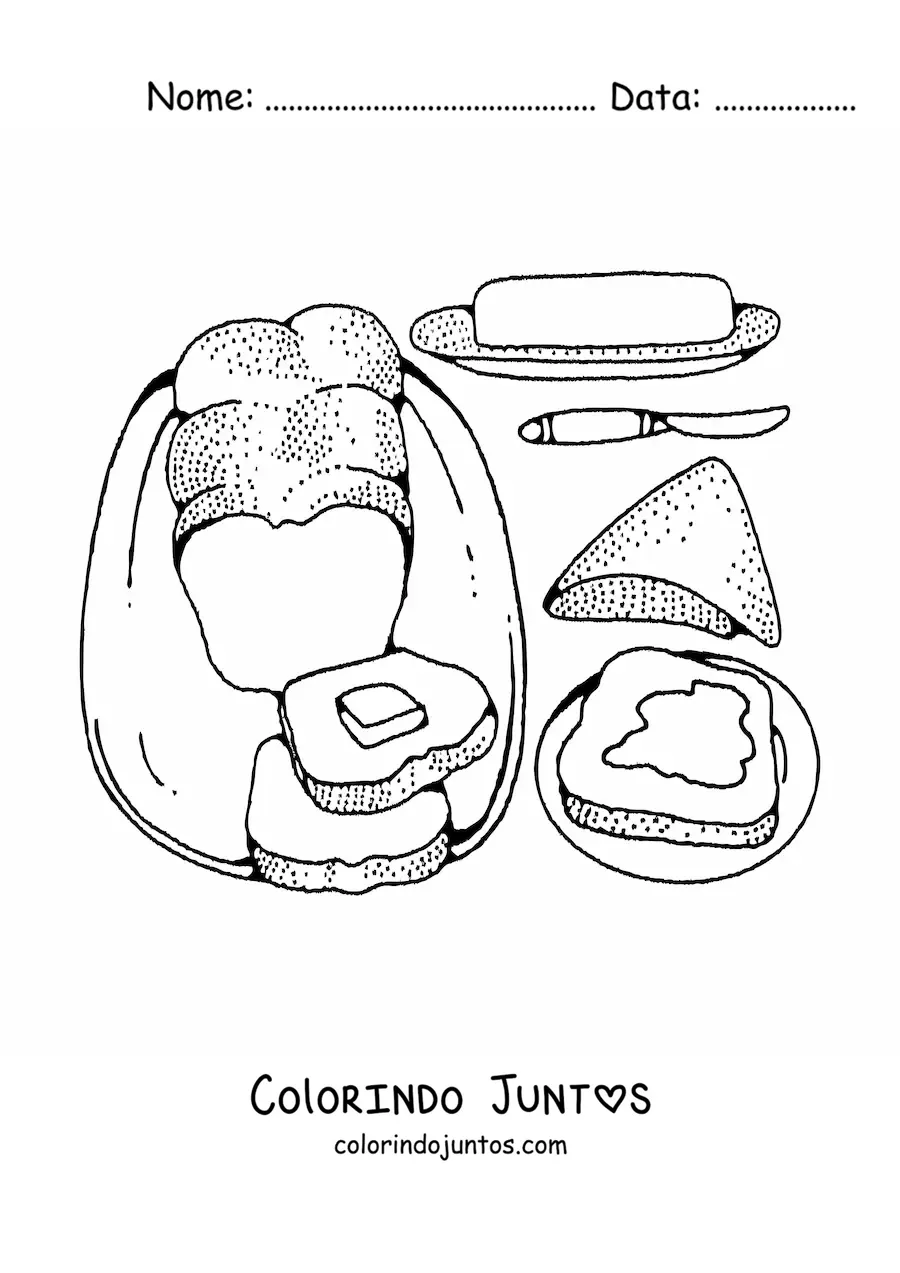 Desenho para colorir de fatias de pão com manteiga