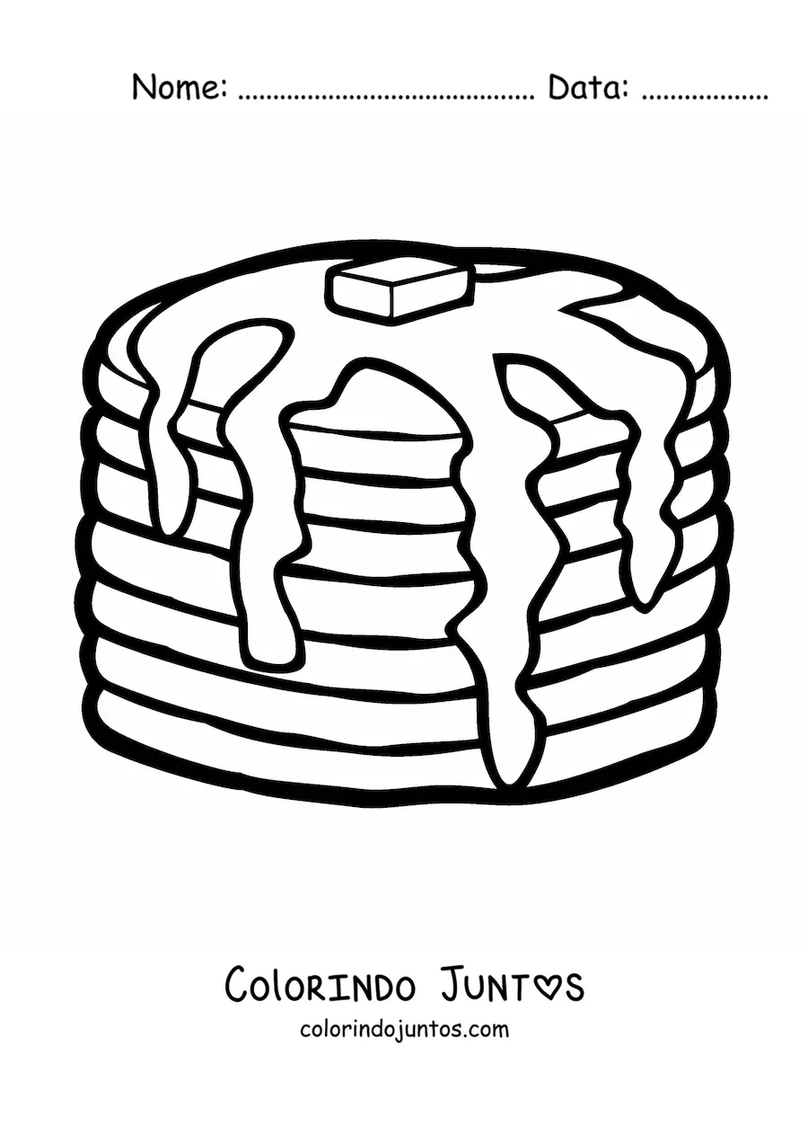 Desenho para colorir de uma torre de panquecas com manteiga derretida