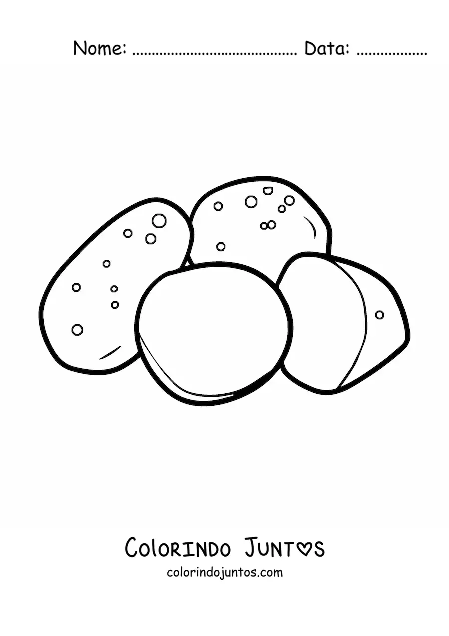 Desenho para colorir de três batatas cortadas
