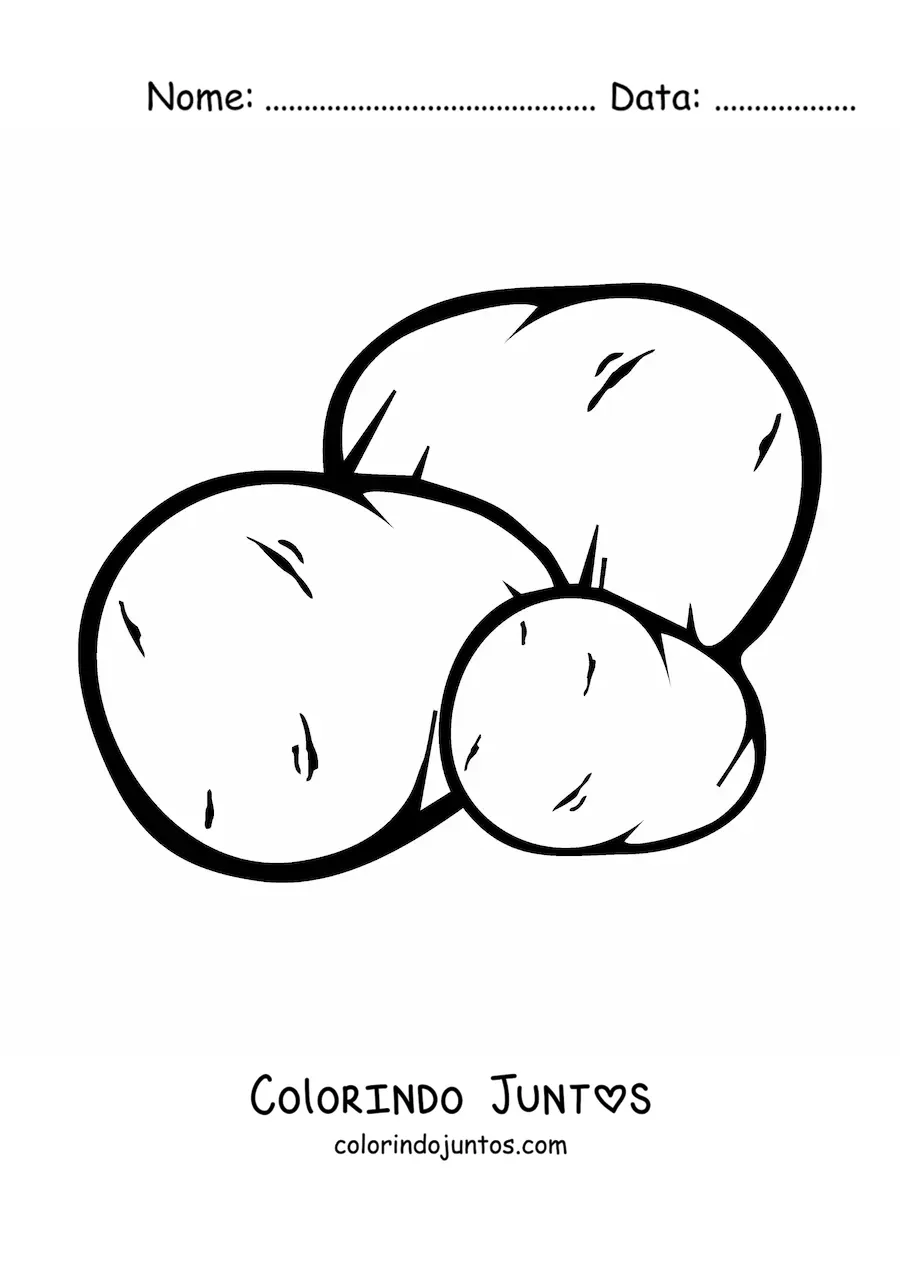 Desenho para colorir de três batatas inteiras