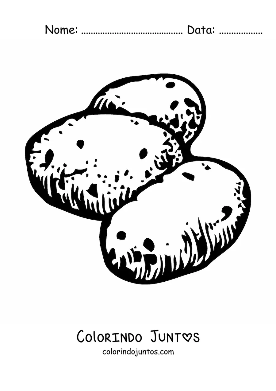 Desenho para colorir de três batatas cruas