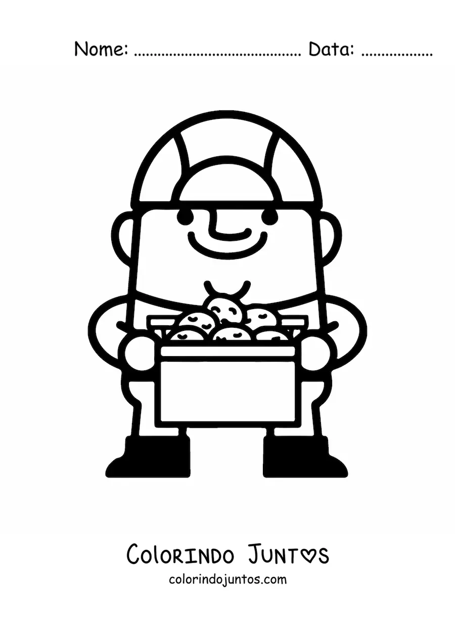 Desenho para colorir de um homem com uma caixa de batatas
