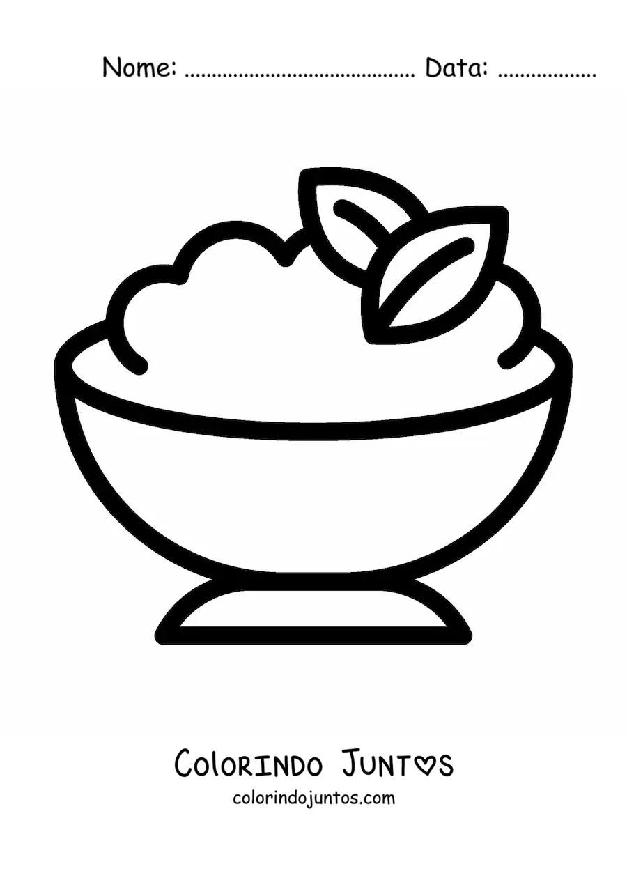 Desenho para colorir de um prato com purê de batatas