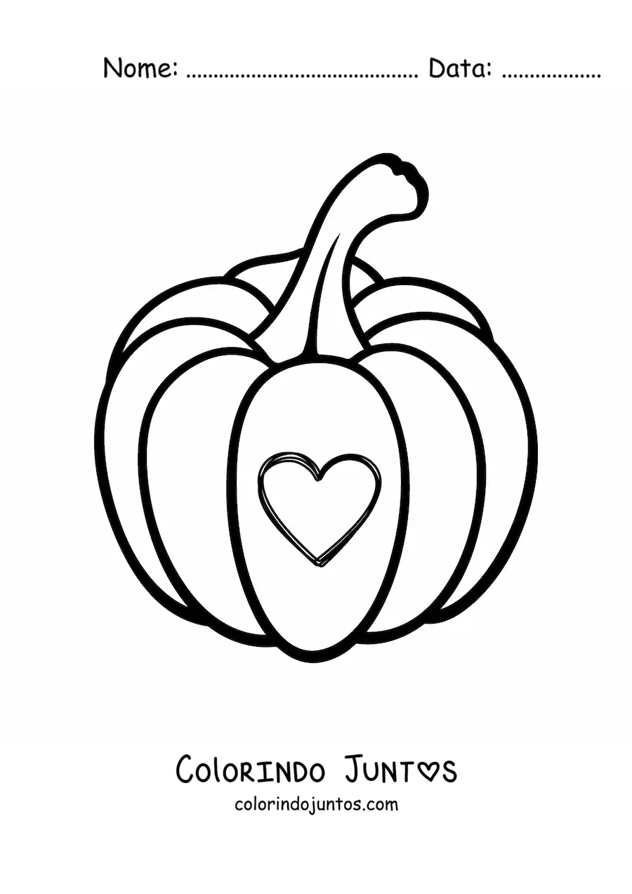 Desenho para colorir de uma abóbora com um coração esculpido