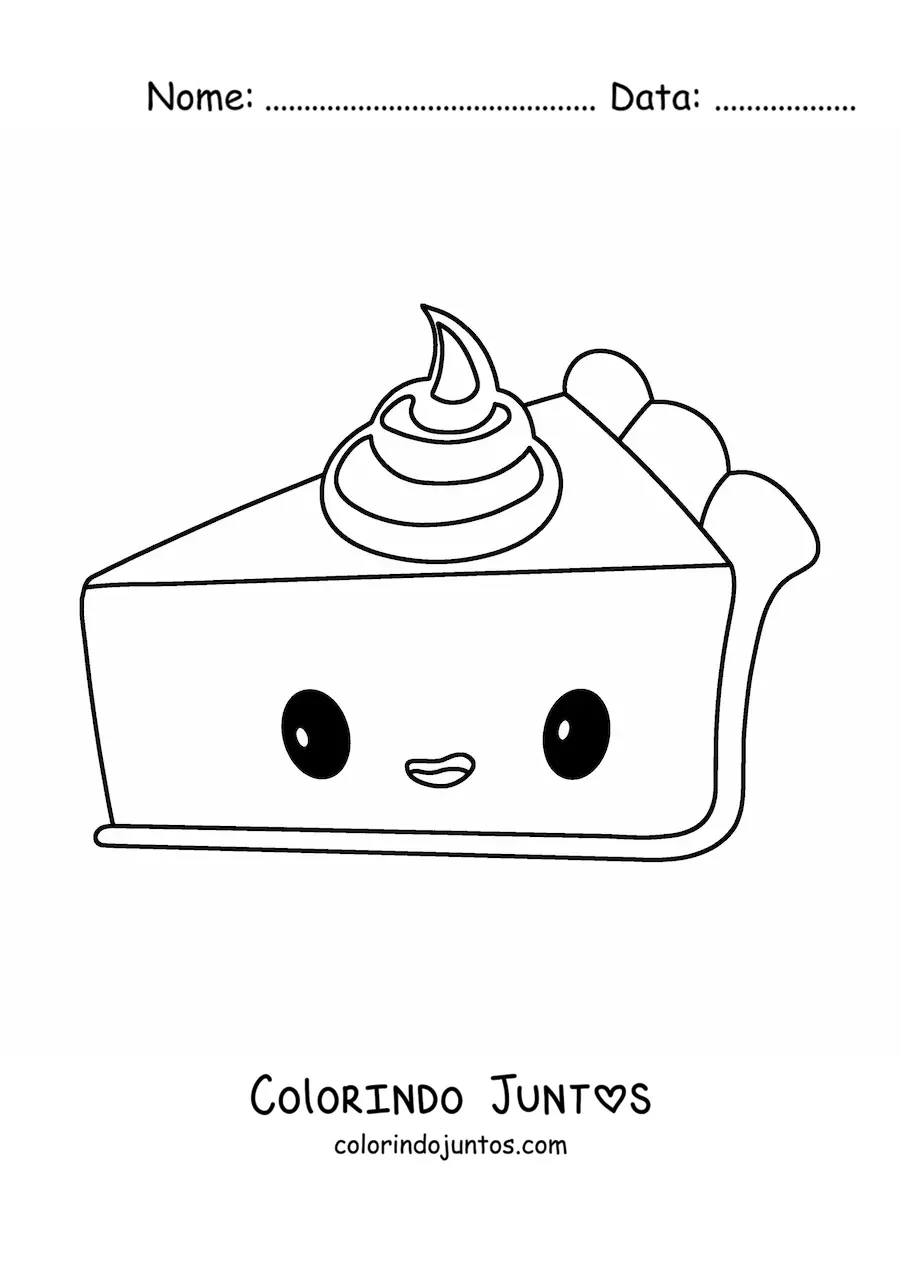 Desenho para colorir de uma torta de abóbora kawaii