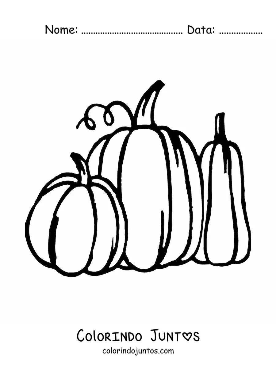 Desenho para colorir de três abóboras