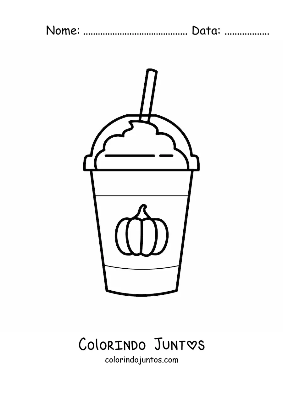 Desenho para colorir de um copo de café latte de especiarias de abóbora