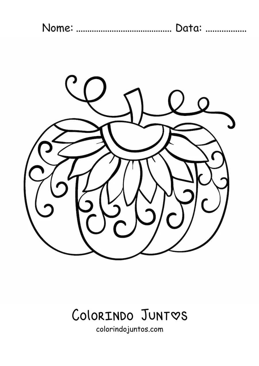 Desenho para colorir de uma abóbora com estampa de girassol