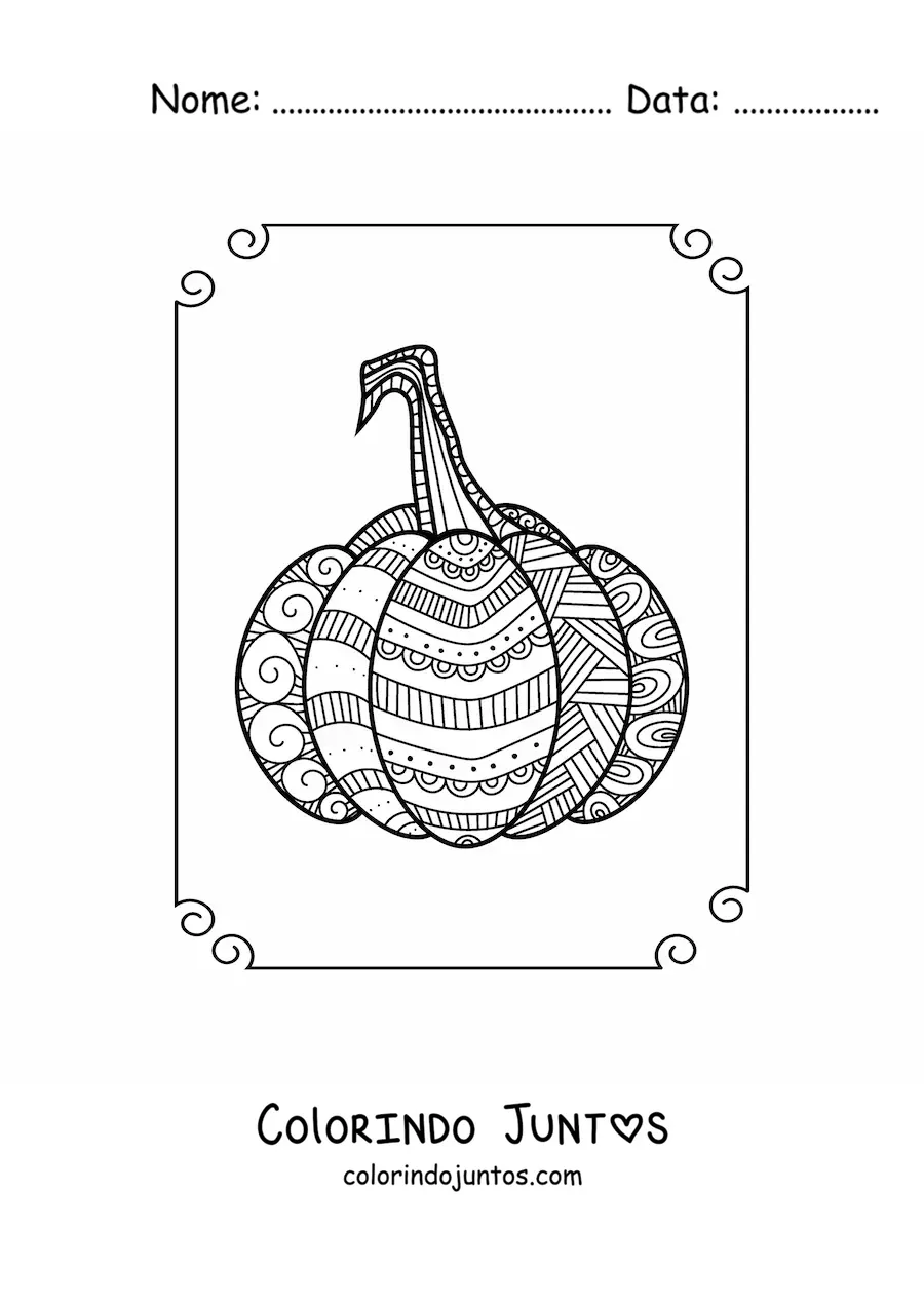 Desenho para colorir de uma mandala em formato de abóbora