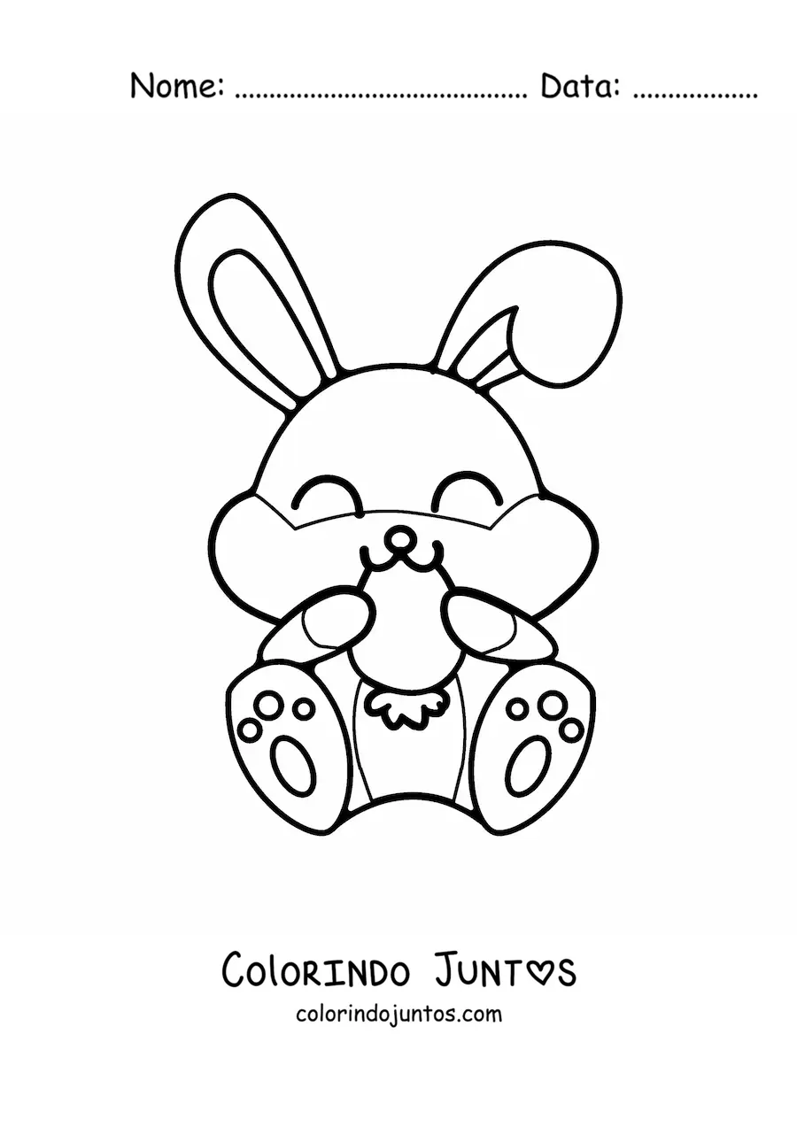 Desenho para colorir de um coelho animado comendo cenoura