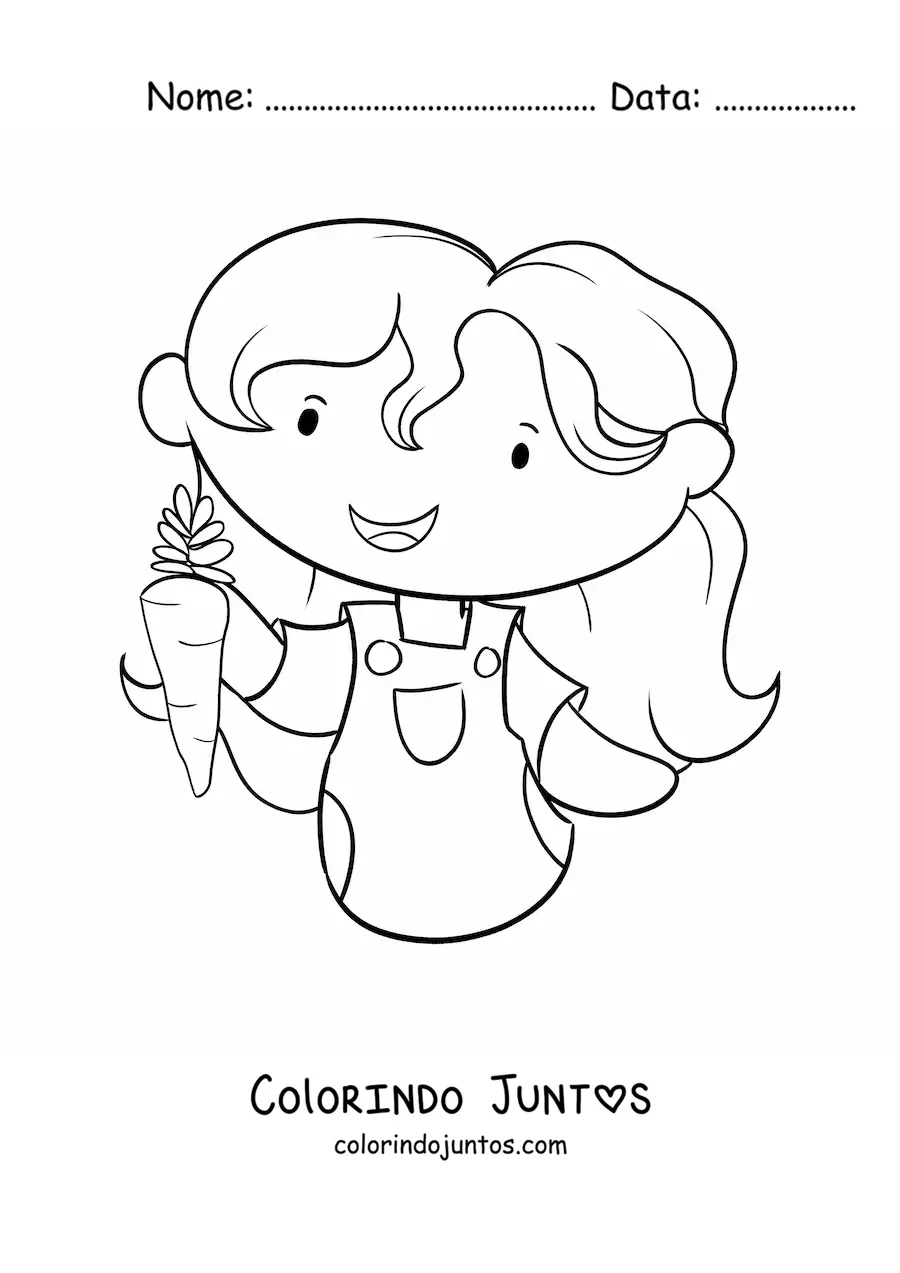 Desenho para colorir de uma menina segurando uma cenoura