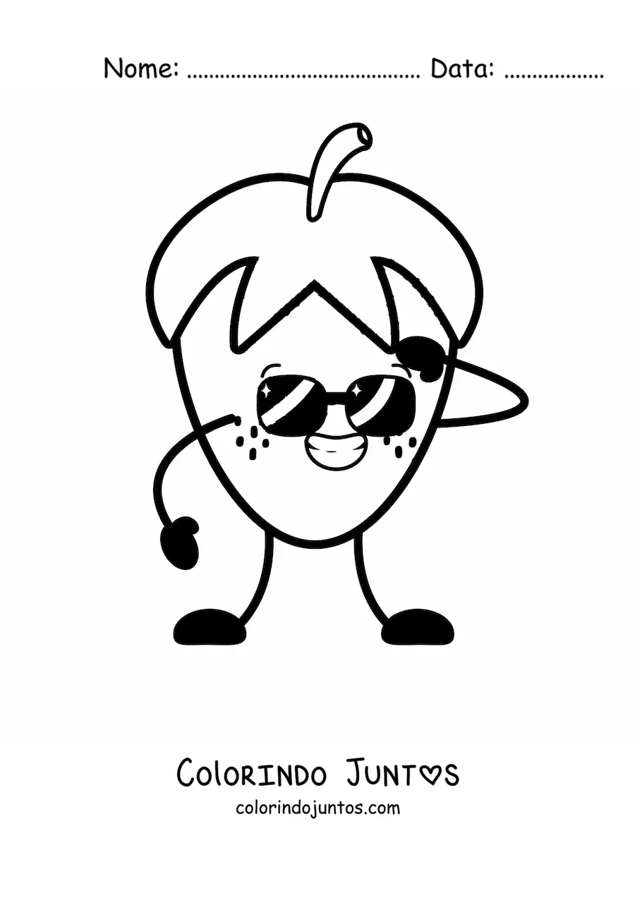 Desenho para colorir de um morango animado sorrindo com oculos de sol