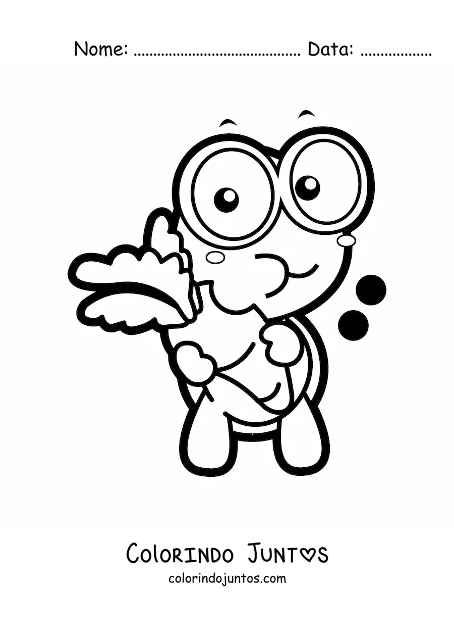 Desenho para colorir de uma tartaruga kawaii comendo cenoura