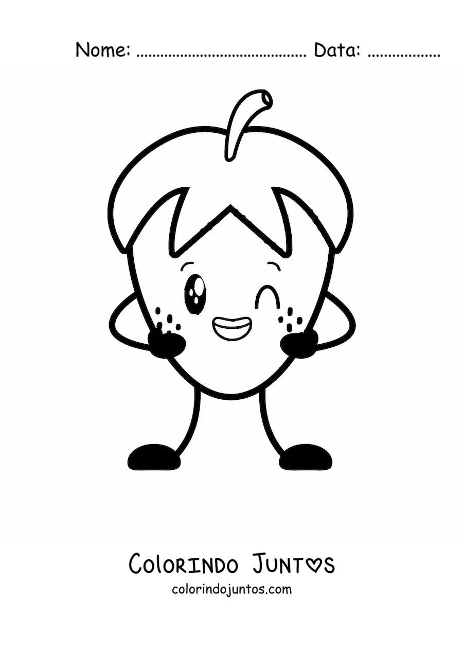 Desenho para colorir de um morango animado piscando um olho