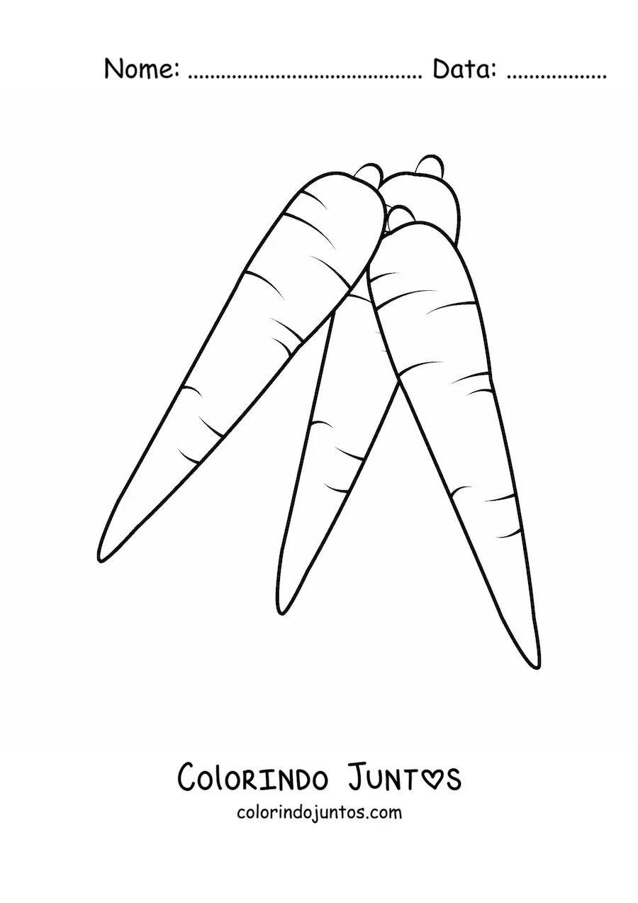 Desenho para colorir de três cenouras sem folhas