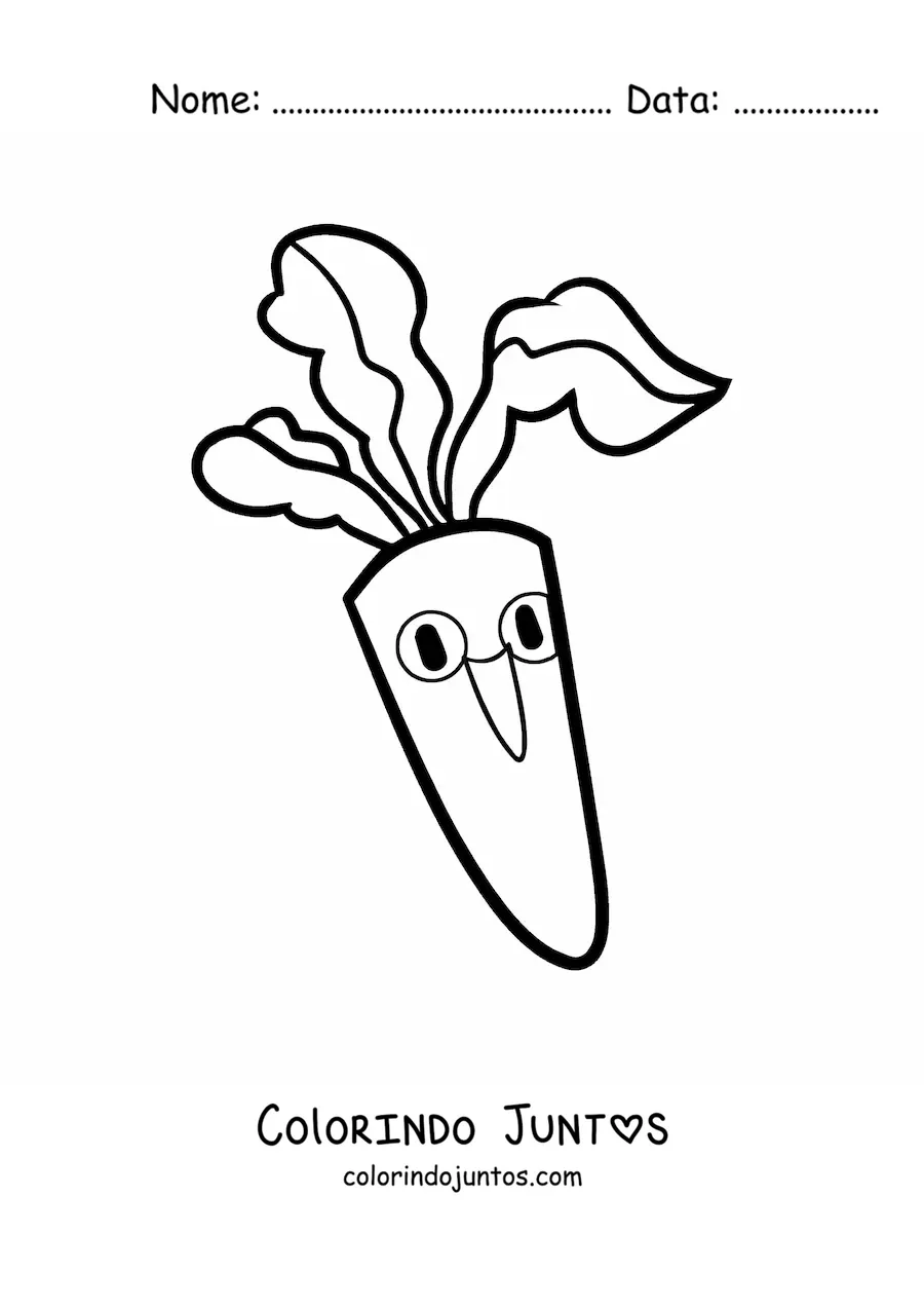 Desenho para colorir de uma cenoura animada com folhas