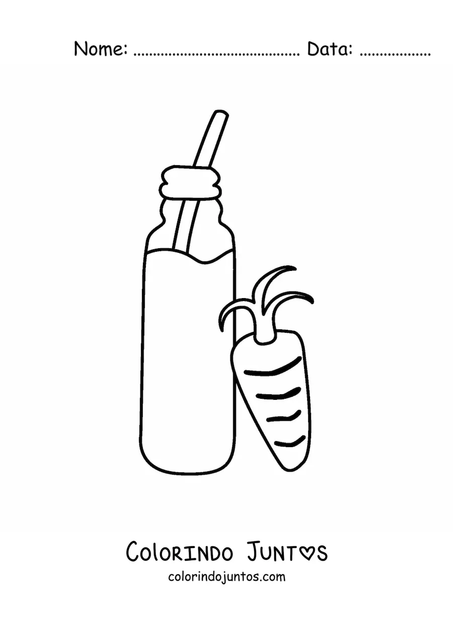 Desenho para colorir de uma garrafa com suco de cenoura