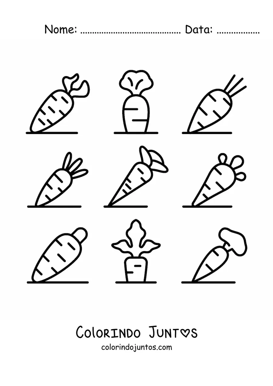 Desenho para colorir dos tipos de cenouras
