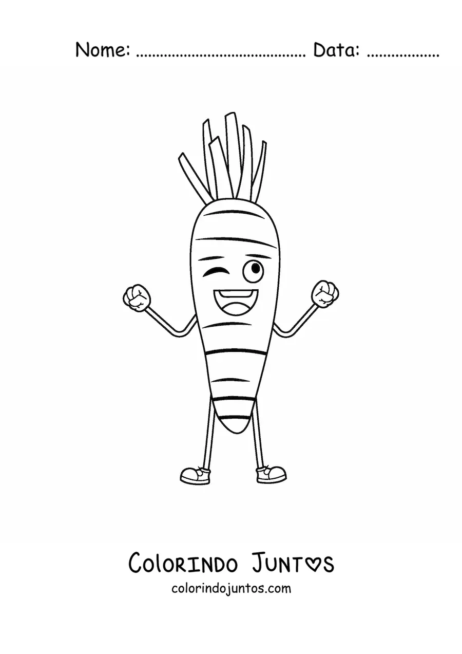 Desenho para colorir de uma cenoura animada feliz