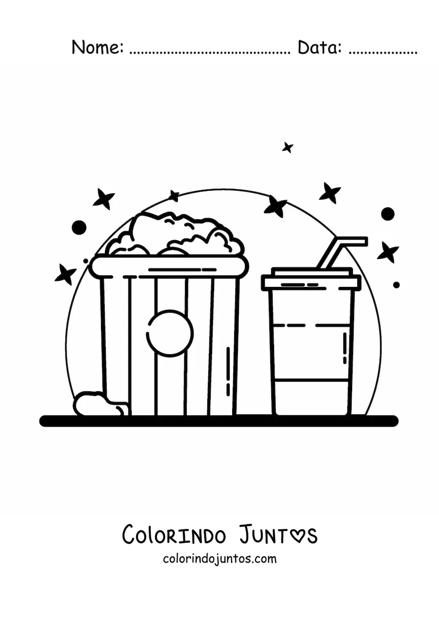 Desenho para colorir de um recipiente de pipoca