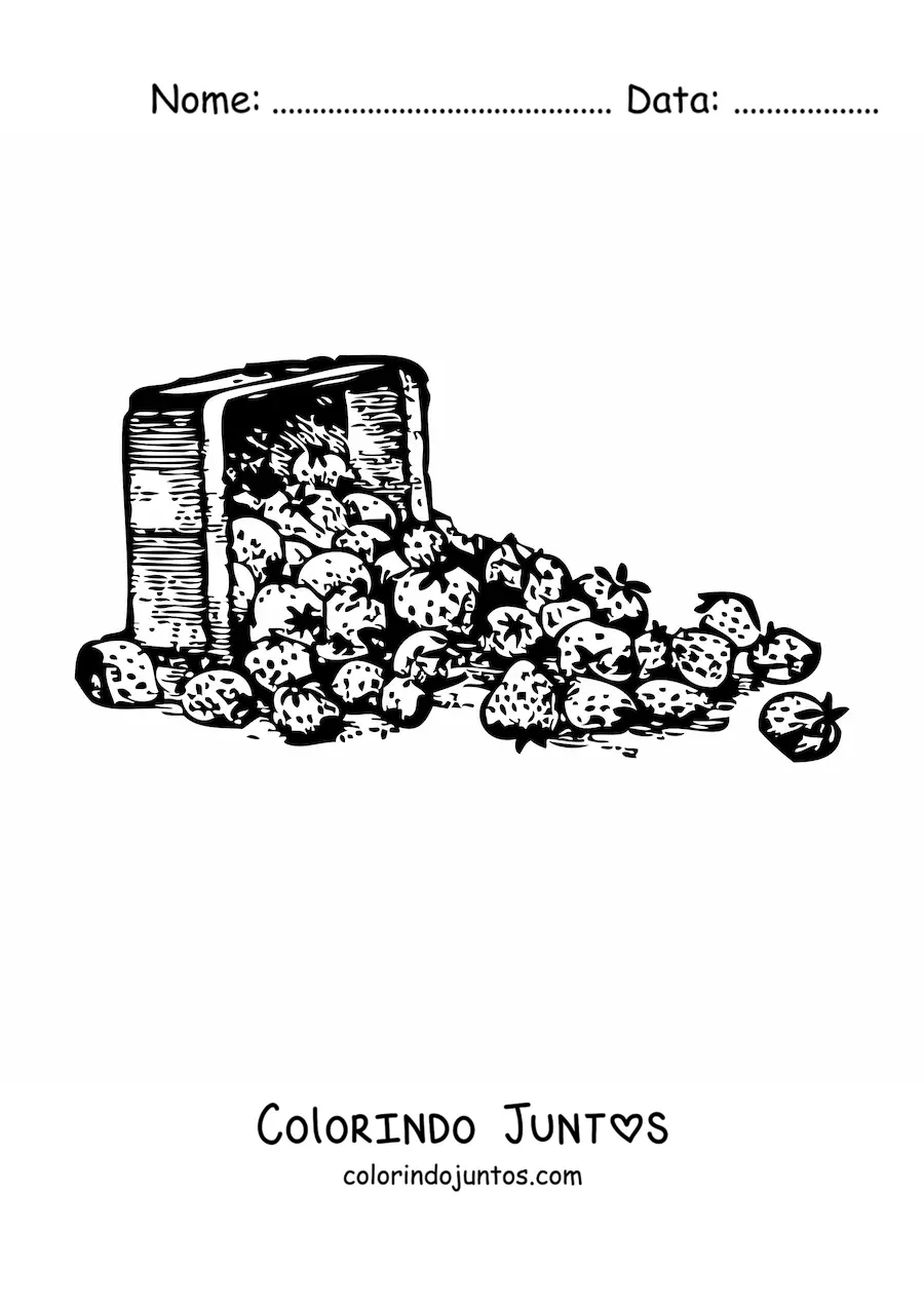 Desenho para colorir de uma cesta cheia de morangos