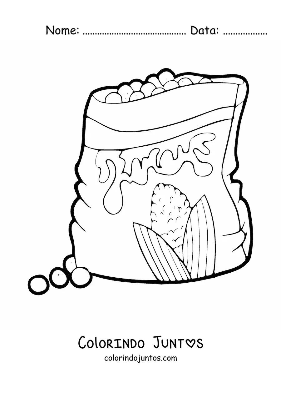 Desenho para colorir de um saco de salgadinhos de milho