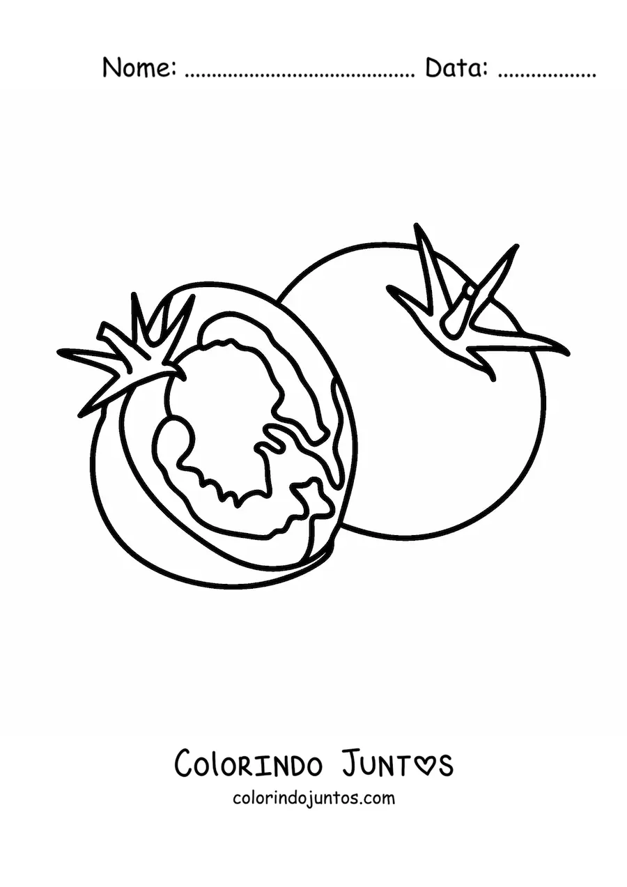 Desenho para colorir de um tomate cortado ao meio