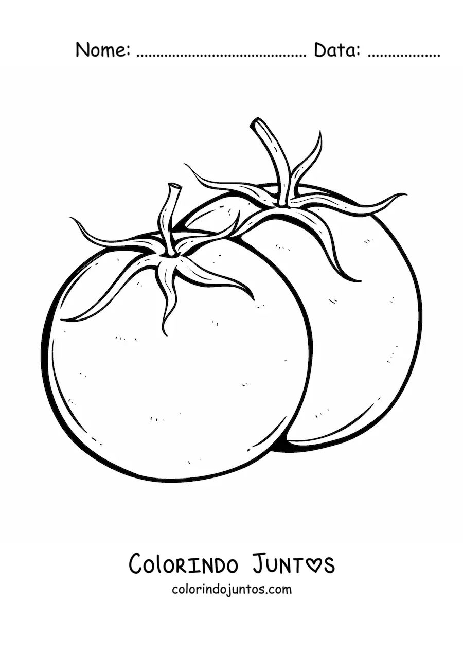 Desenho para colorir de dois tomates com folhas