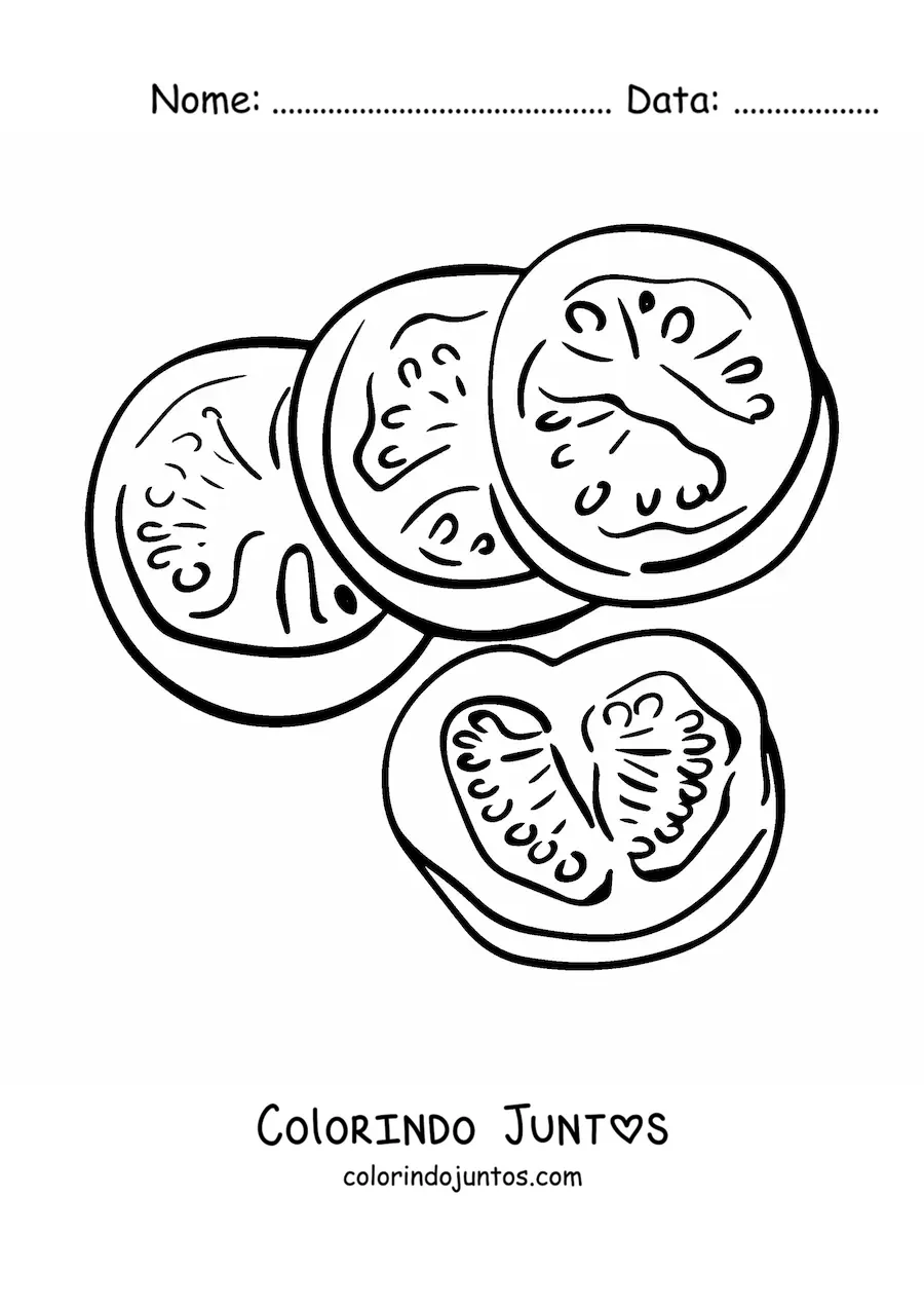 Desenho para colorir de várias fatias de tomate