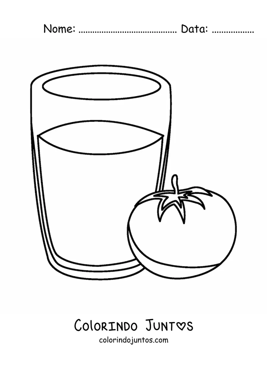 Desenho para colorir de um copo com suco de tomate
