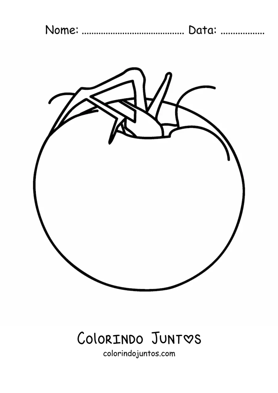 Desenho para colorir de um tomate grande com folhas