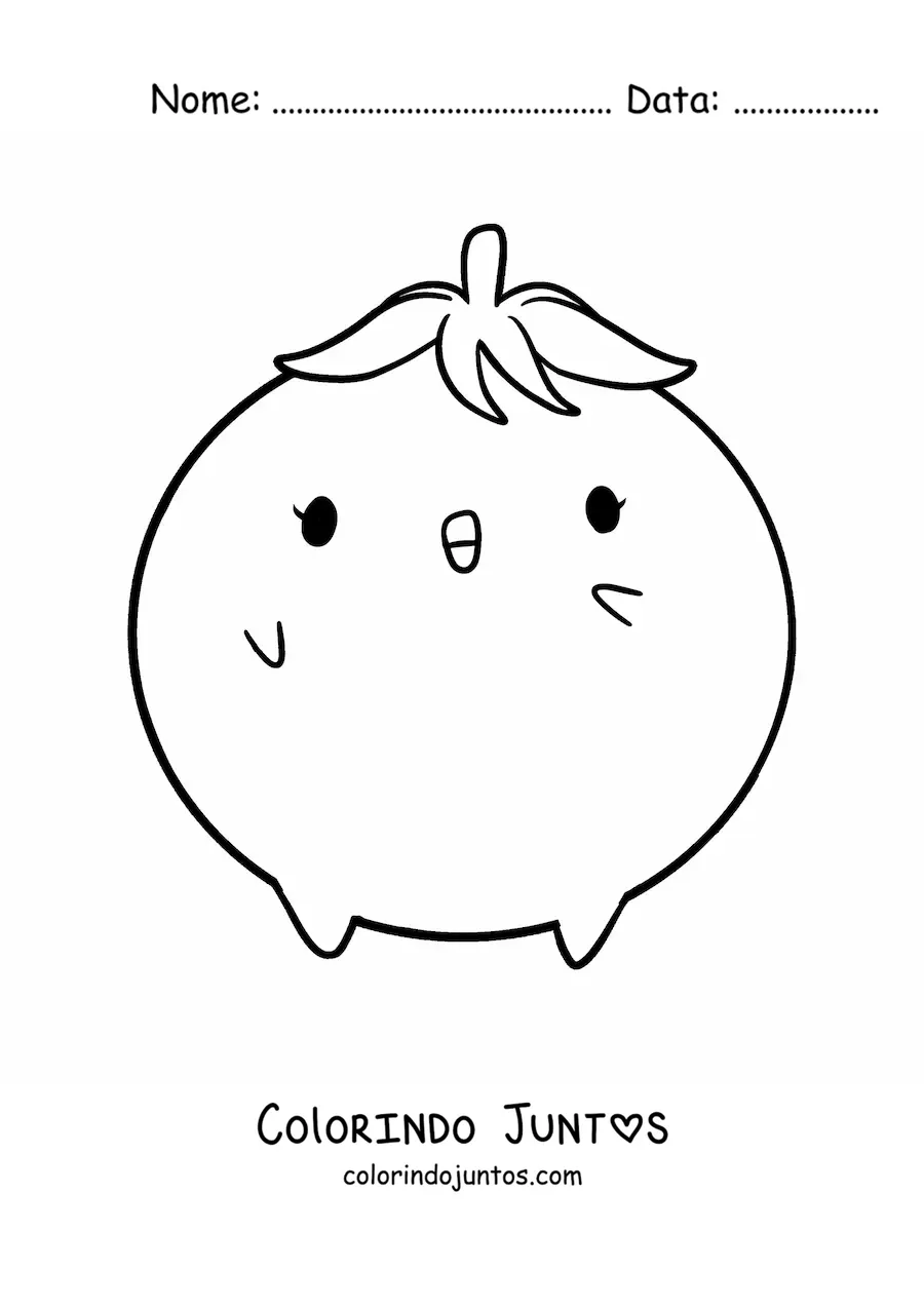 Desenho para colorir de um tomate kawaii feliz