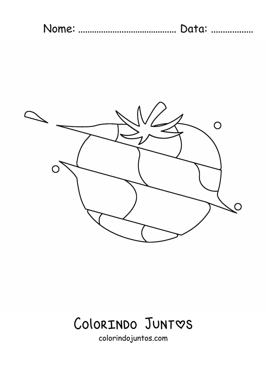 Desenho para colorir de um tomate partido em várias partes