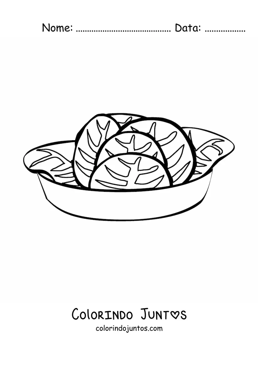 Desenho para colorir de um prato com salada de alface