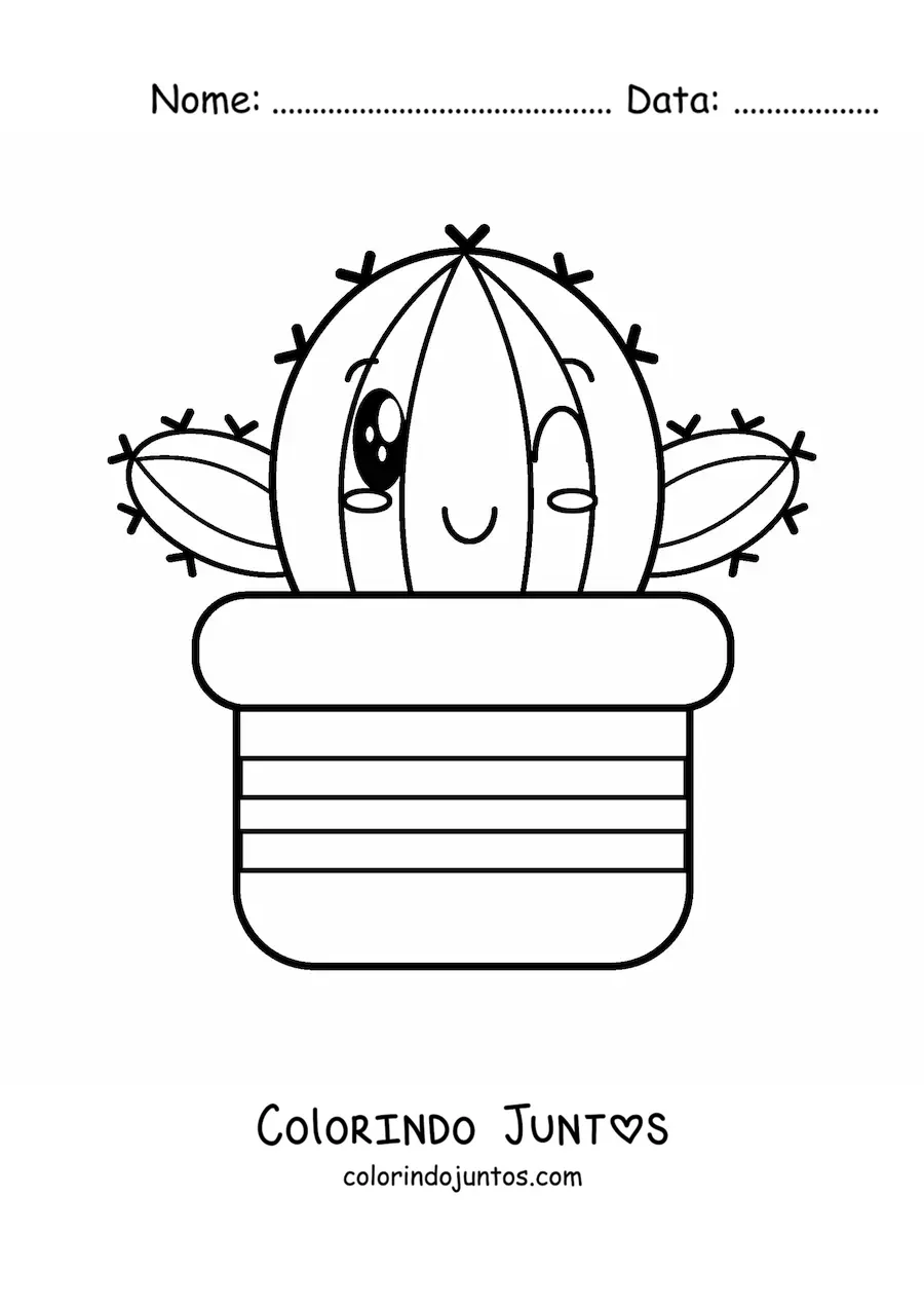 Desenho para colorir de um cacto kawaii em um vaso